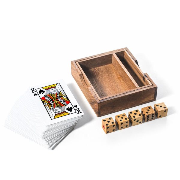 Superbe boitier en bois avec 2 jeux de 54 cartes + 5 dés. Cadeau Idéal